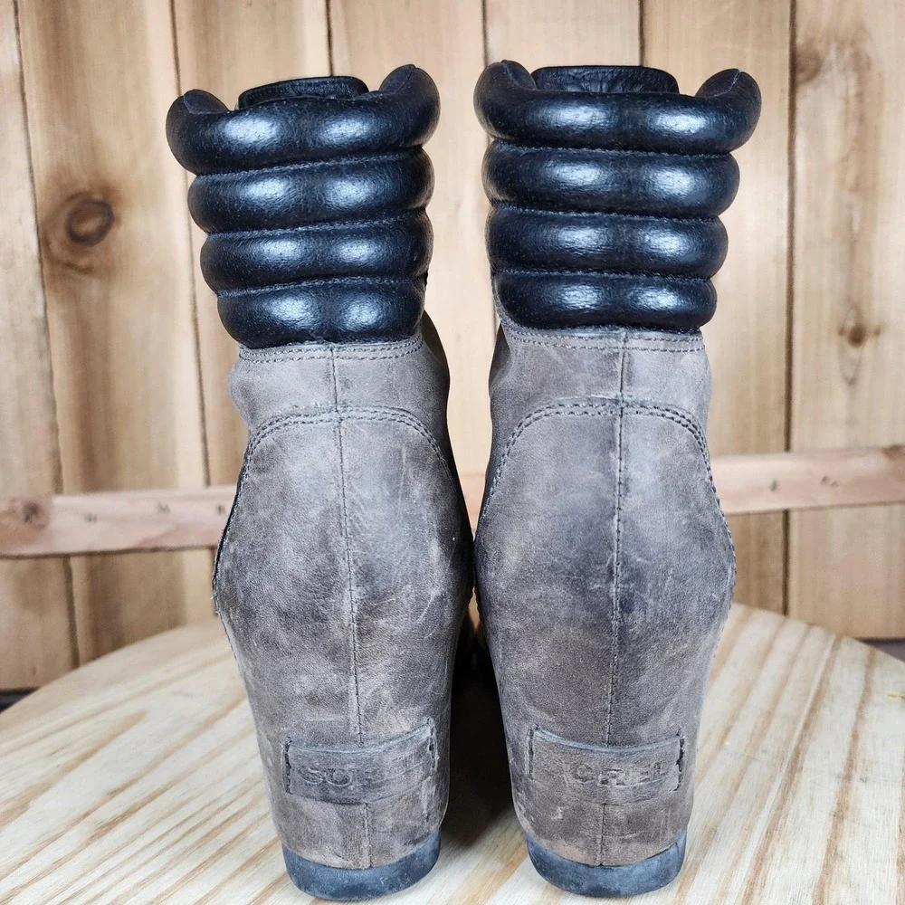 Sorel Conquest Wedge Boots Womens 8 Brown Leather Ankle Waterproof Snow Booties‎